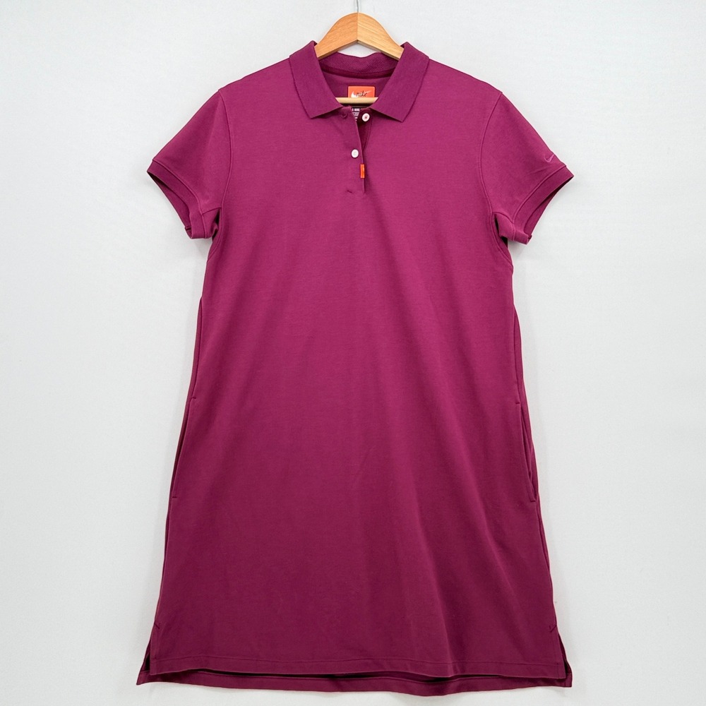 Nike Polo Dress Womens Large Magenta Dri-FIT Short Sleeve Pockets Athleisure